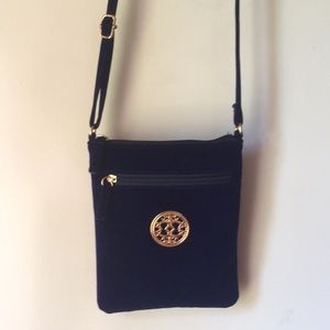 Blue velvet cross body purse